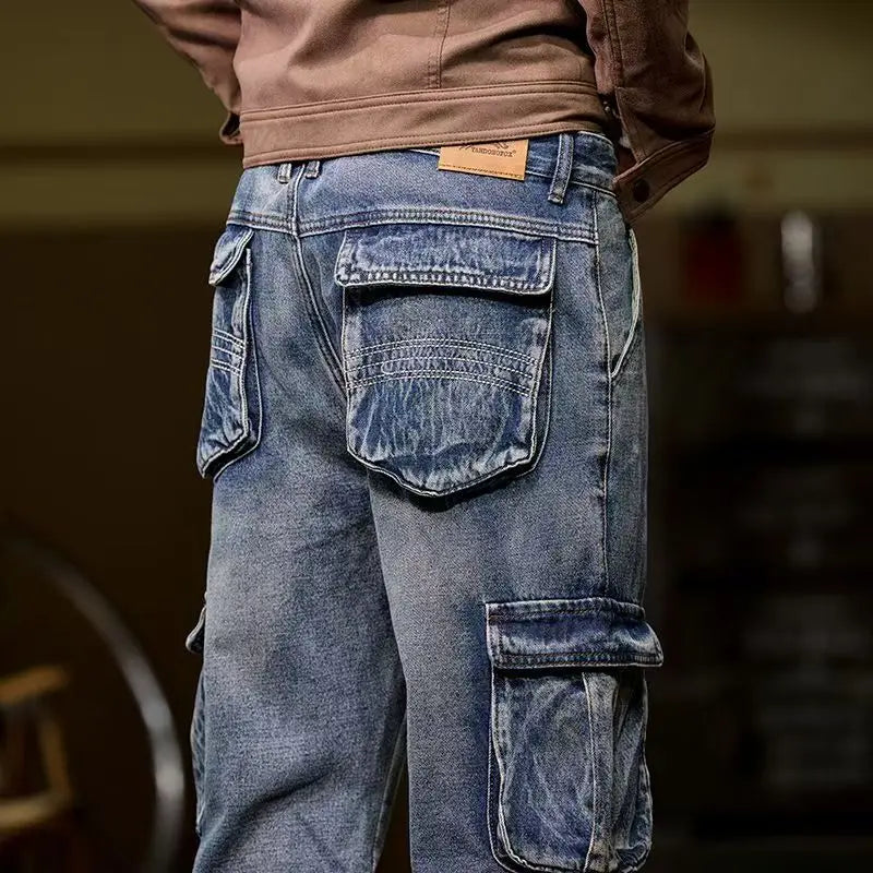 Men's High Street Oversized Cargo Jeans | American Vintage Loose Fit Denim