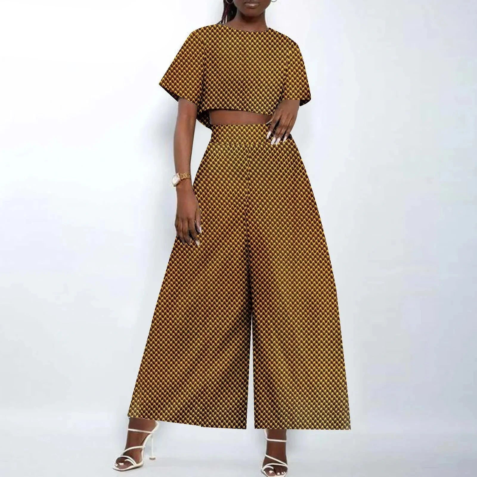 Afrikanisches zweiteiliges Ankara-Outfit für Damen | Crop Top und weite Hose