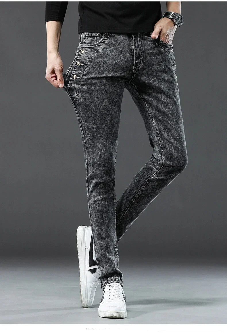 Vintage Snowflake Wash Jeans | Men's Designer Korean Fashion Slim Denim