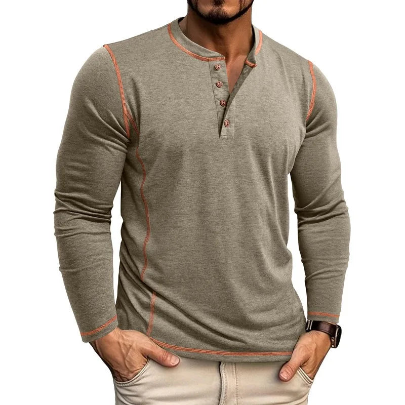 Men's Cotton Long Sleeve Henley Shirt – Casual Button Neck T-Shirt