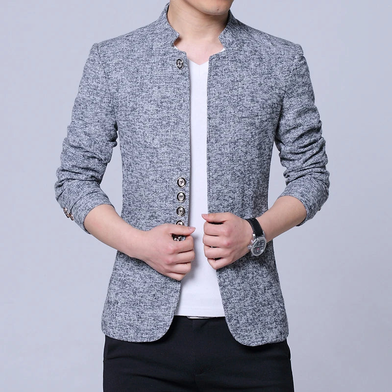 Der Seoul Heritage Blazer: Karierter Herrenanzug im koreanischen Stil – Winterliche, mit Fleece gefütterte, verdickte Jacke