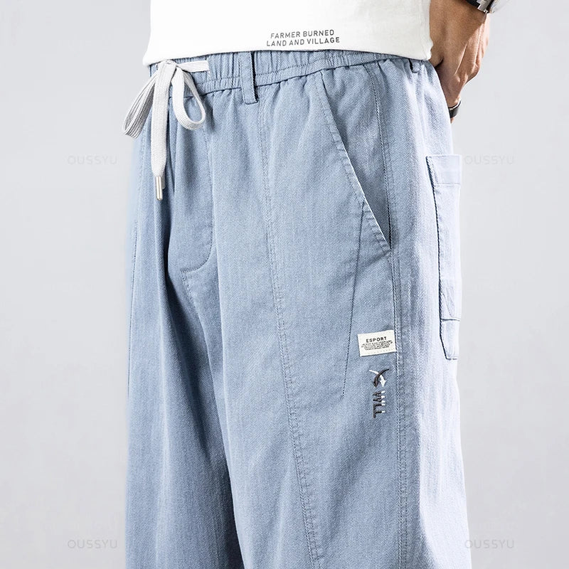 Men’s Summer Thin Cotton Cargo Pants – Stretch Ankle Length Casual Trousers