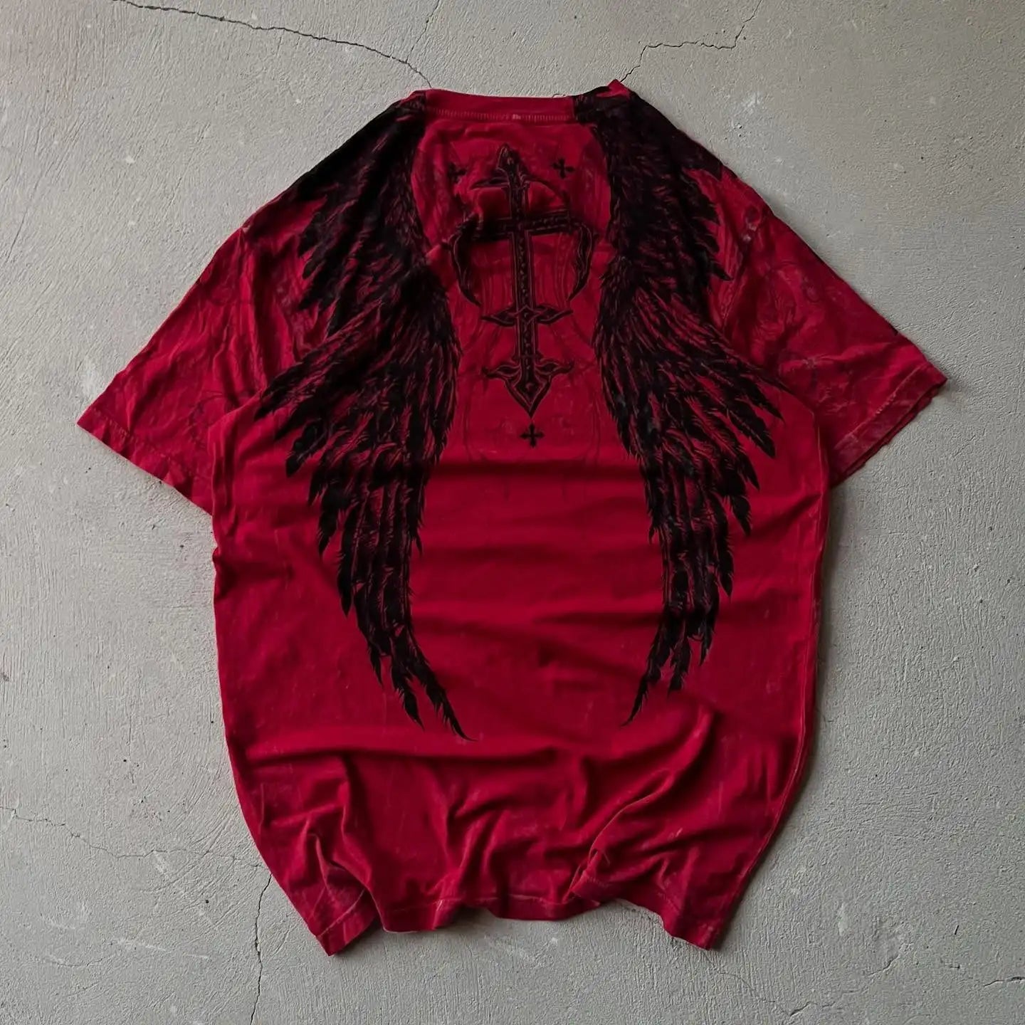 Herren Y2K Gothic Affliction T-Shirt – Baumwoll-T-Shirt mit dunklem Flügelprint