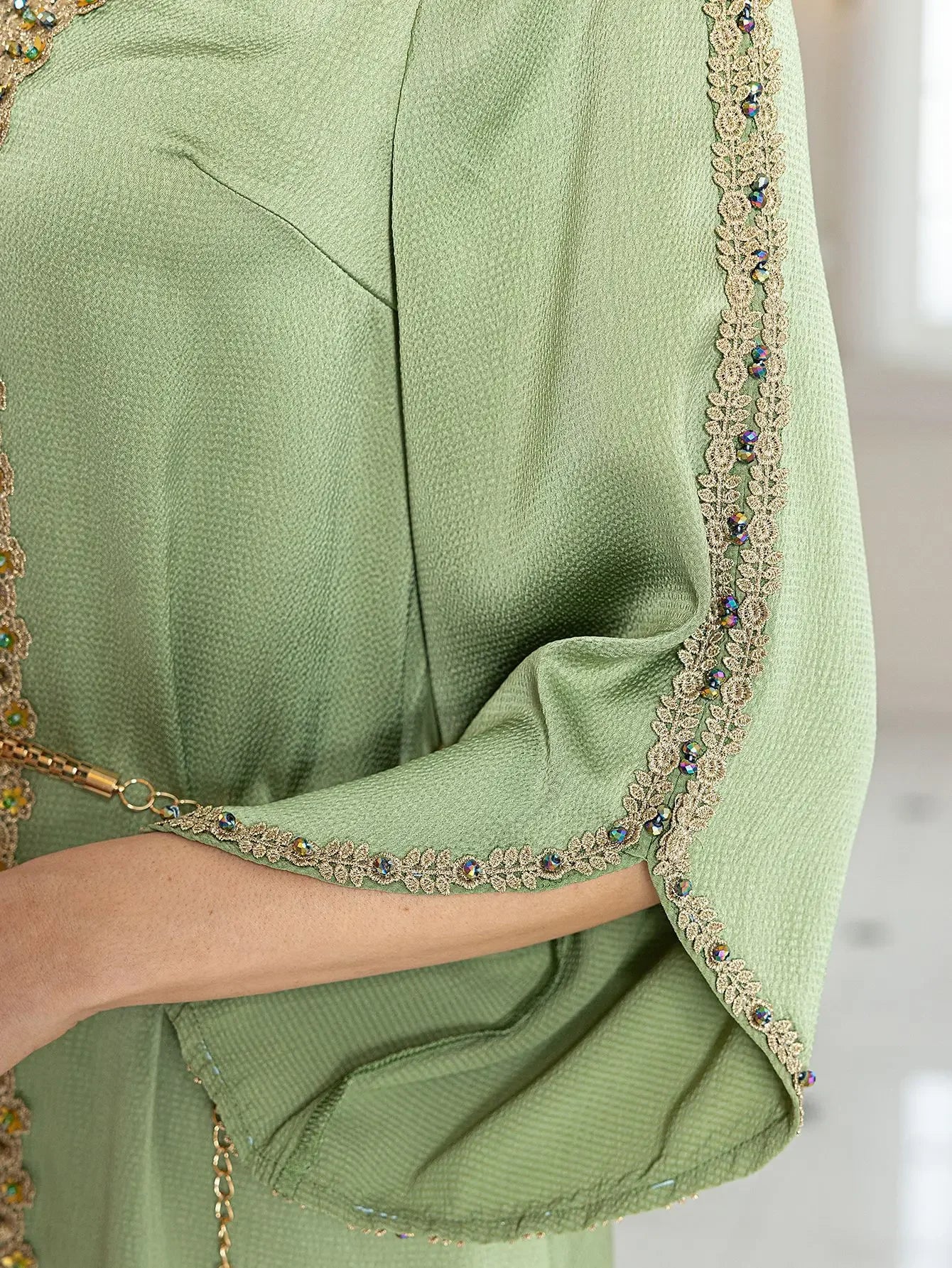 The "Emerald Lace" Gown – Signature Diamond & Beading Long Robe – Luxury Morocco Party Kaftan