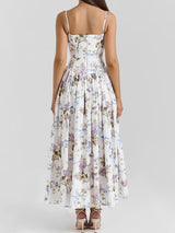 Geblümtes Midi-Sommerkleid – Elegantes Spaghettiträger-Kleid mit fließendem Schnitt