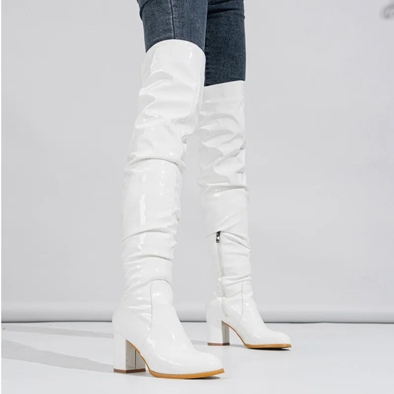 Women’s Patent Leather Over-The-Knee Boots – Sexy High Heel Thigh High Boots