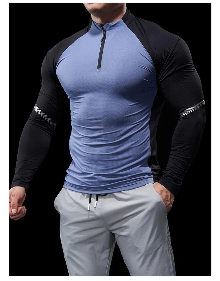 Men’s Half-Zip Performance Polo | Long-Sleeve Quick-Drying Fitness Tights Shirt