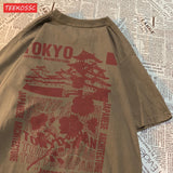 Women's Oversized Japanese Streetwear Cotton Top with Floral Print