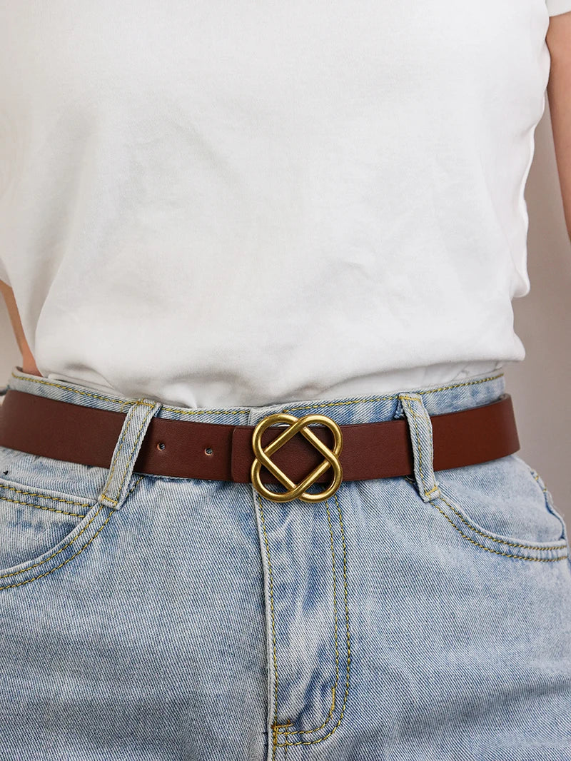 Damen-Wildleder-Rindledergürtel 2,8 cm – Vintage schmaler Gürtel mit Retro-Goldschnalle