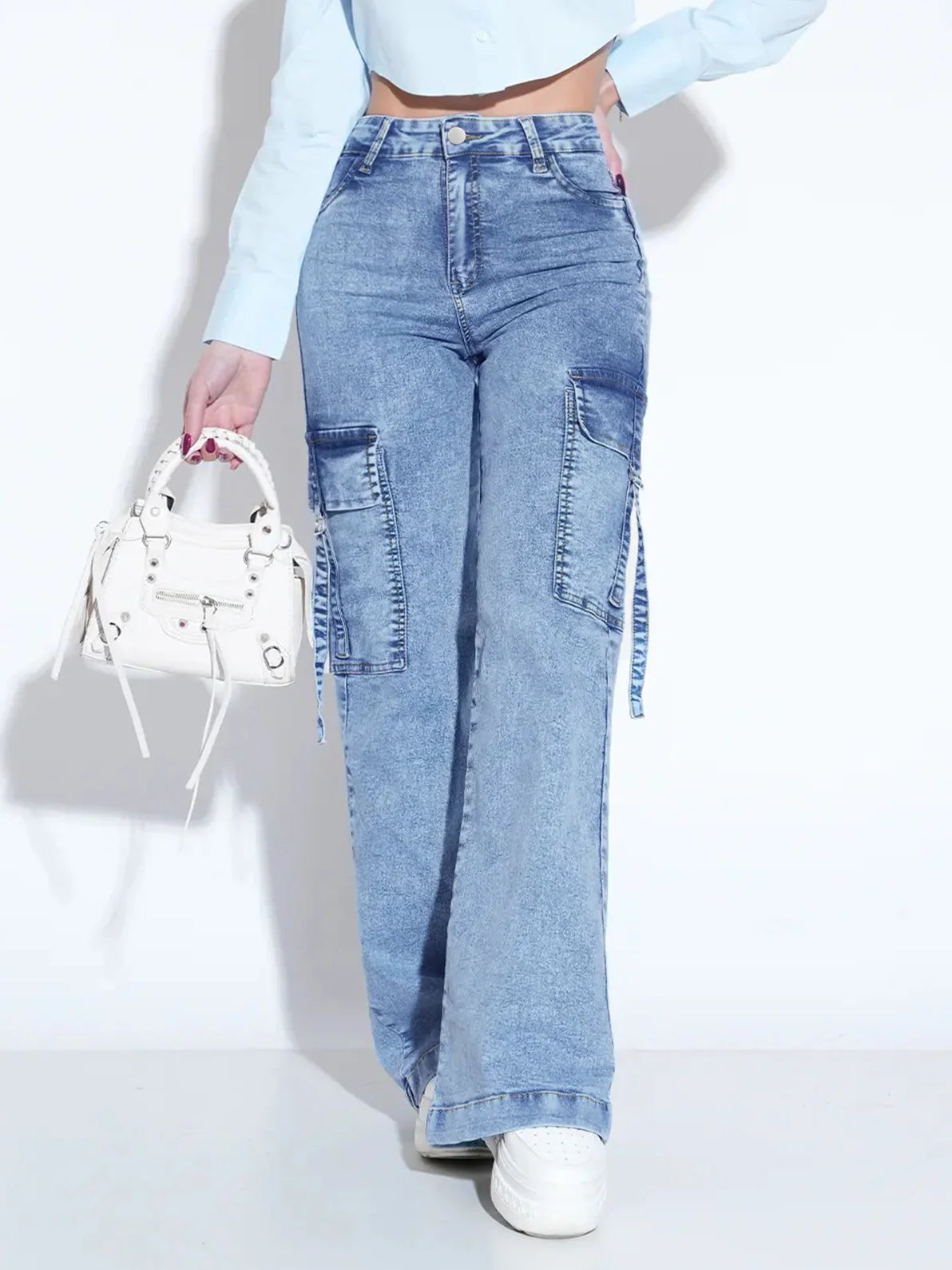 Women’s Multi-Pocket Cargo Jeans Loose Fit Straight Leg Denim Pants