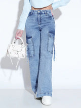 Women’s Multi-Pocket Cargo Jeans Loose Fit Straight Leg Denim Pants
