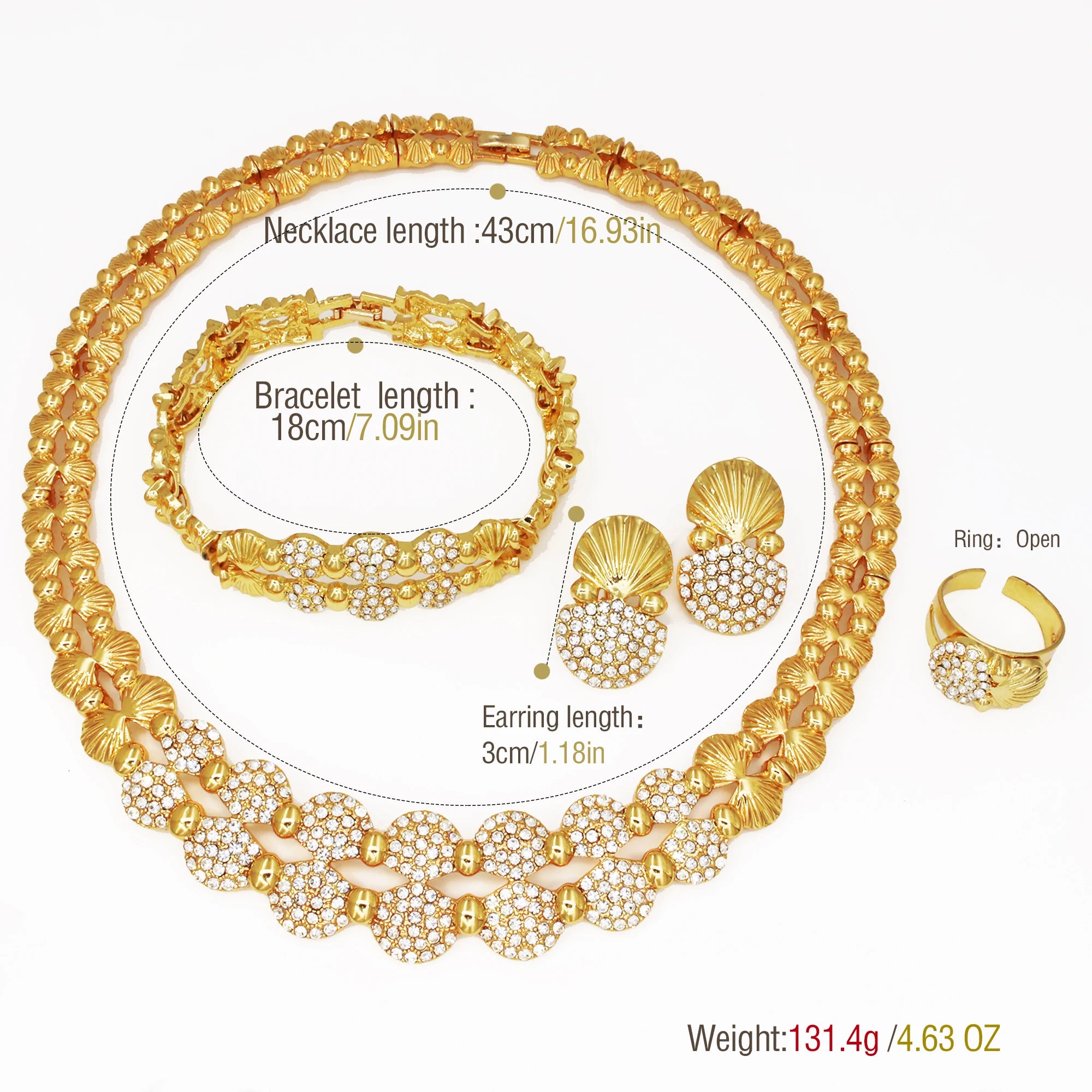Neuestes italienisches Goldschmuck-Set für Damen – Luxuriöses afrikanisches Statement-Halskette und Ohrringe
