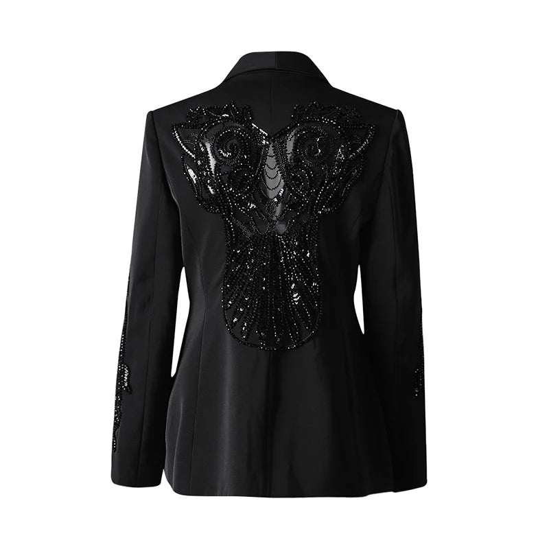 Damen Blazer mit Mesh-Einsätzen und Nagelkette & Chiffonhose mit hoher Taille