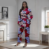 Afrikanisches zweiteiliges Set für Damen mit goldenem Knopf, Broschen-Blazer und Knöchelhose