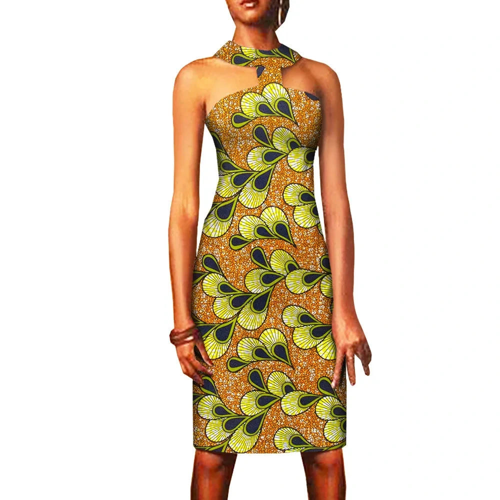 Ärmelloses Ankara Bodycon Sommer Mini-Kleid im afrikanischen Stil für Damen