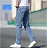 Men’s Summer Loose Stretch Gray & Light Blue Straight-Leg Denim Jeans