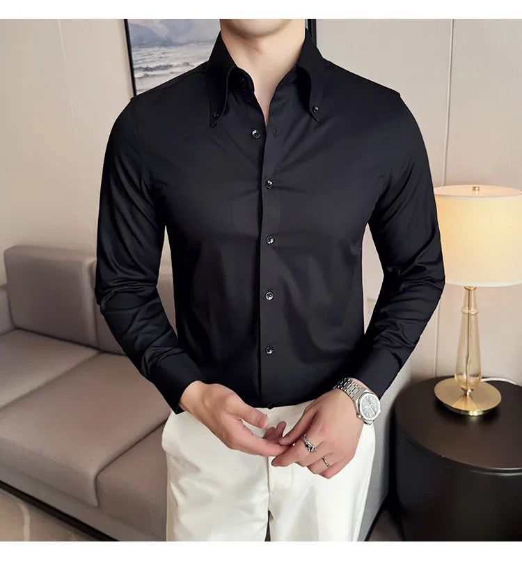 Herren Luxus Hemd mit großem Kragen – Hochwertiges, einfarbiges Slim Fit Hemd