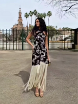 Vintage-Print-Kleid mit Quasten und asymmetrischem Schnitt | Neckholder-Partykleid für Damen mit Rückenausschnitt