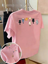Women's Oversized Cotton Cartoon Cat Print T-Shirt