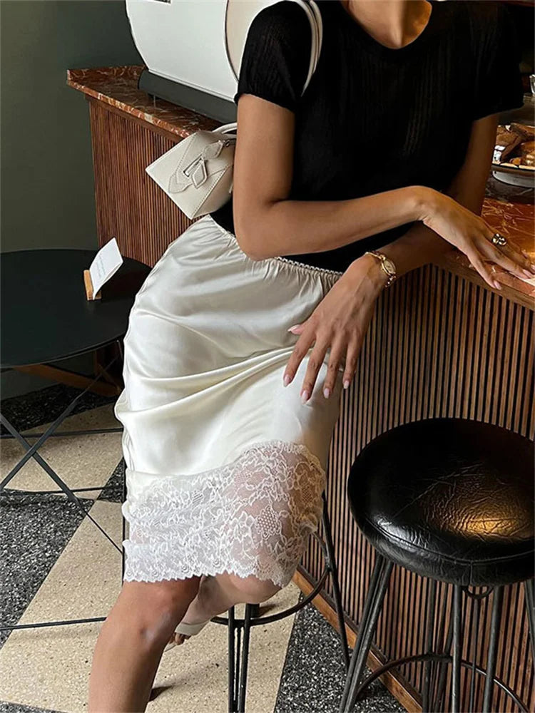 Casual Lace Long Skirt for Women – Slim High Waist Patchwork Maxi Skirt