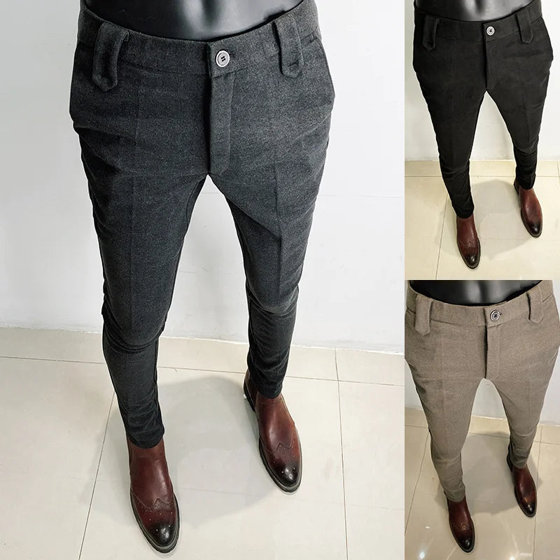Men’s Autumn Winter Thickened Suit Pants – Slim Fit Straight Woolen Trousers