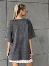 Damen Oversized Washed Cotton Top mit auffälligem Leopardenprint