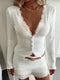 Casual Lace V-Neck Cardigan for Women – Slim Solid Long Sleeve Knitwear