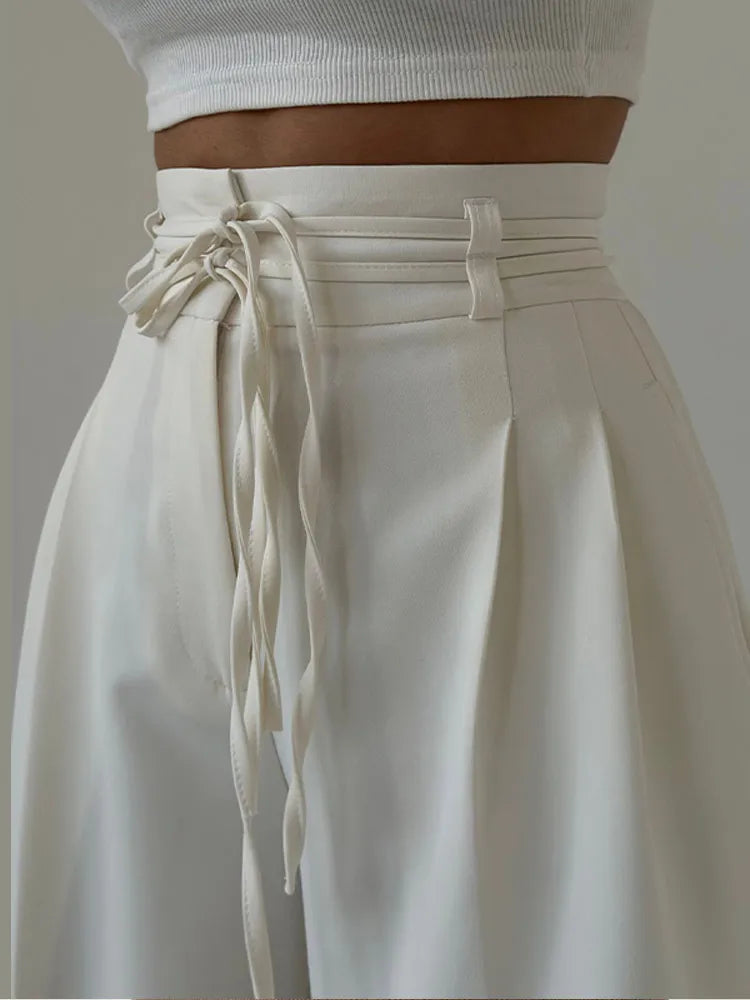 Women’s Y2K Wide Leg Long Pants – Elegant High Waist Double Drawstring Baggy Trouser