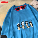 Cute Cats Holding Fish Cotton T-Shirt | Women's Funny Cartoon Graphic Tee