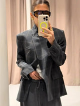 Damen Blazer mit Karomuster – Mode-Stehkragen Langarm Split Mantel