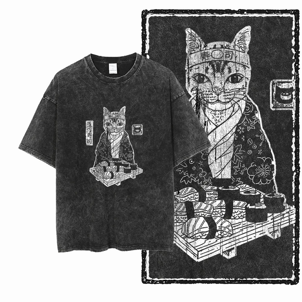 Acid Washed Cat Graphic T-Shirt | Unisex Exclusive Streetwear Tee