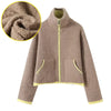 Women’s Contrast Knitted Cardigan Jacket – Elegant Long Sleeve Zipper