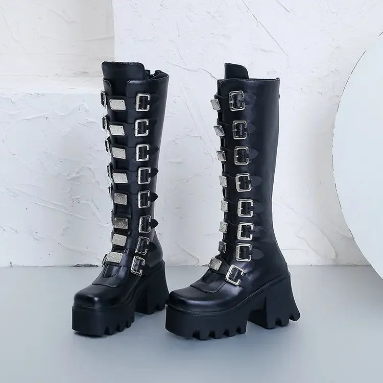 Women’s Gothic High Wedge Platform Mid-Calf Boots