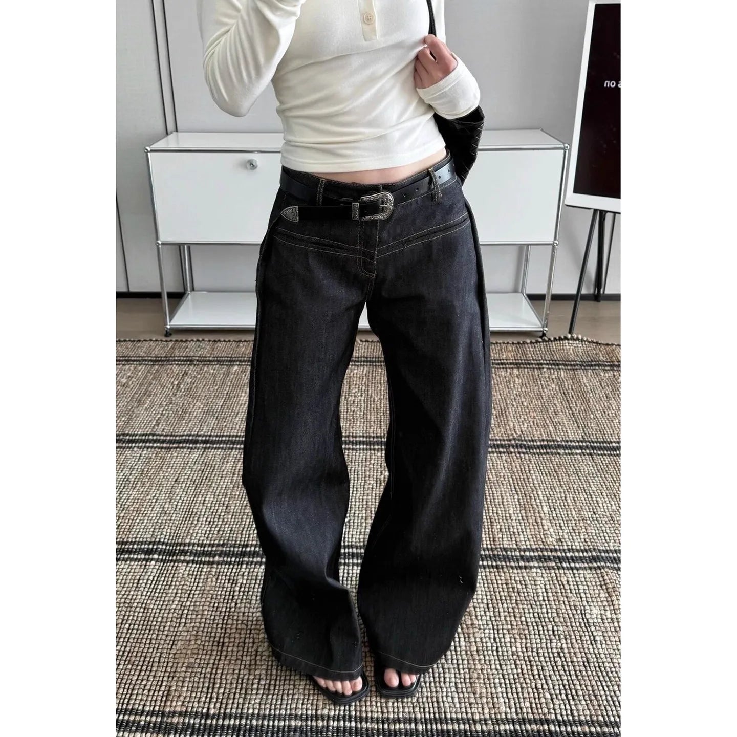 Damen Y2K Baggy Jeans | Vintage High-Waist Black Jeans
