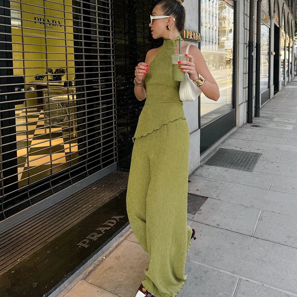 Zweiteiliges Damen-Neckholder-Hosen-Set – Ärmelloses, rückenfreies Oberteil und Hose