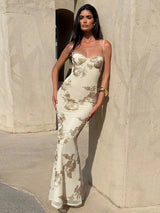 Sexy rückenfreies Bandage-Maxikleid – figurbetonter langer Damen-Bademantel, ärmelloses Partykleid mit tiefem Ausschnitt