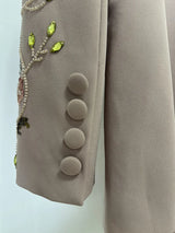 Pink Designer Runway Suit Set - Women's 3D Floral Beaded Blazer & Wide Leg Pants