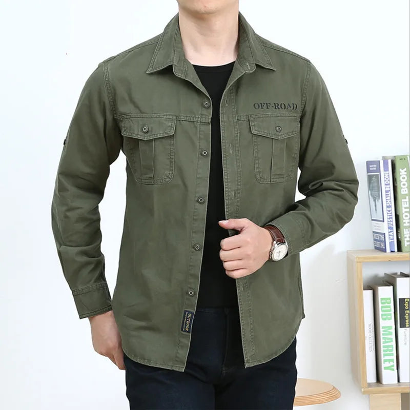Men’s Pure Cotton Loose Fit Long Sleeve Tooling Cargo Shirt