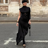 Women’s Elegant One-Shoulder Evening Dress – Luxury High-Neck Irregular Party Gown