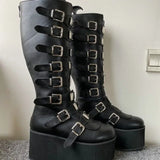 Women’s Gothic High Wedge Platform Mid-Calf Boots