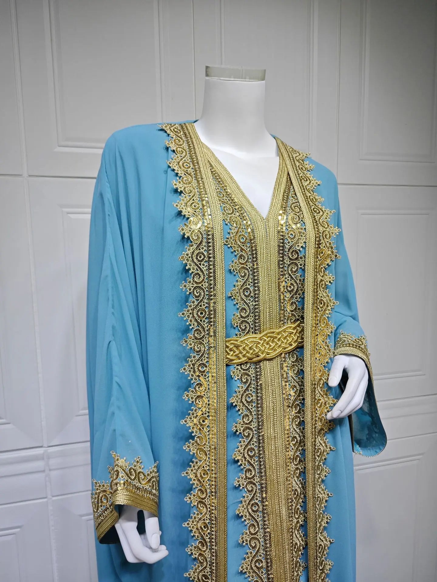 Muslim Women’s Open Cardigan with Inner Dress 2-Piece Set