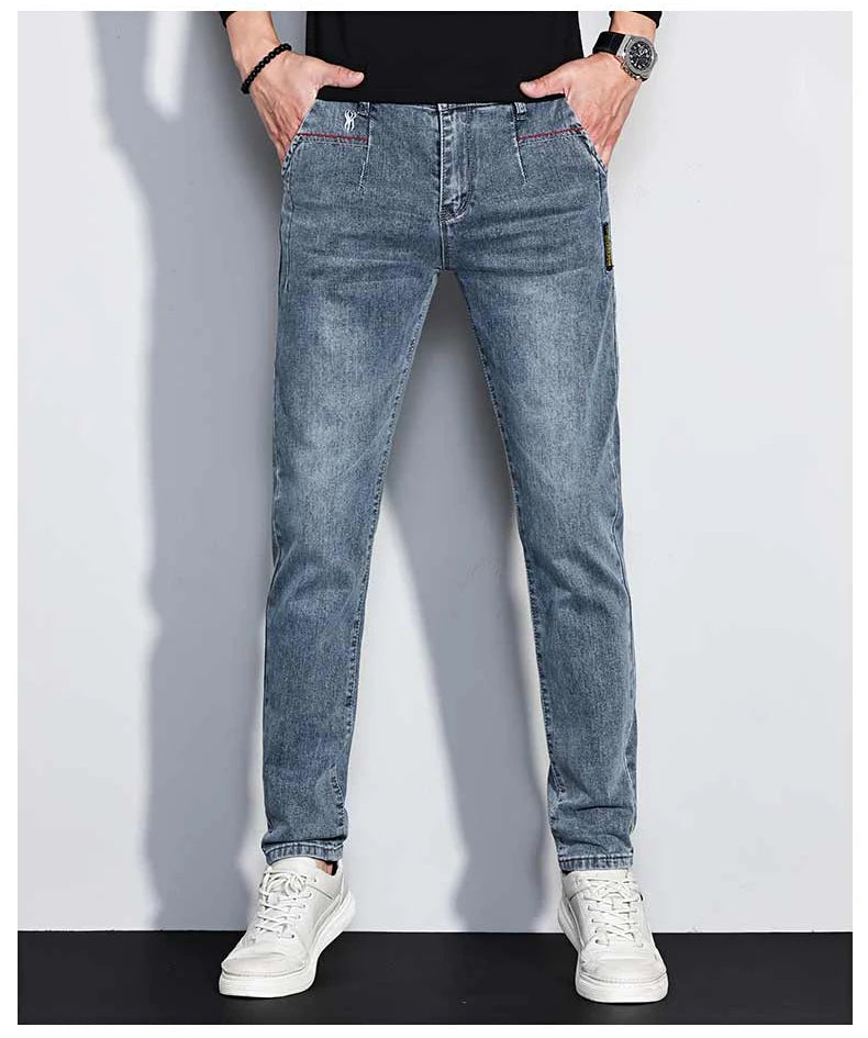 Herren Slim Fit Stretch Jeans | Vintage Korean Style Straight Denim