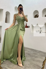Beaded Satin Mermaid Evening Dress | Elegant Lace Prom Gown