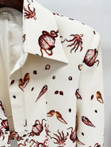 Designer Sea World Print 3-Piece Suit - Women’s Cropped Jacket, Camisole & Pants Set