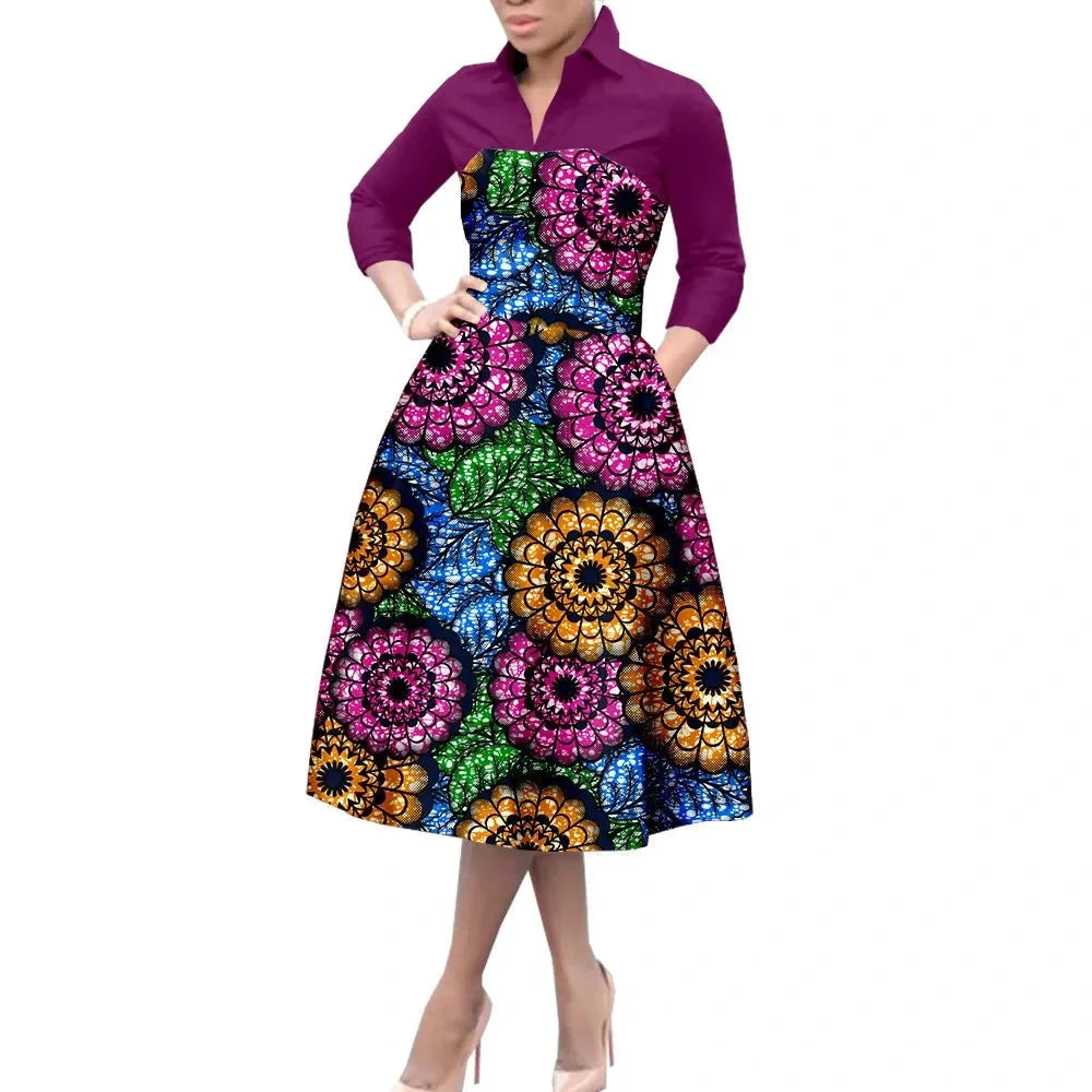 Vibrant Dashiki Print African A-Line Dress for Women