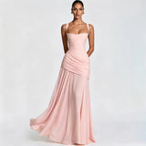 Women’s Solid Square Neck Pleated Sling Dress