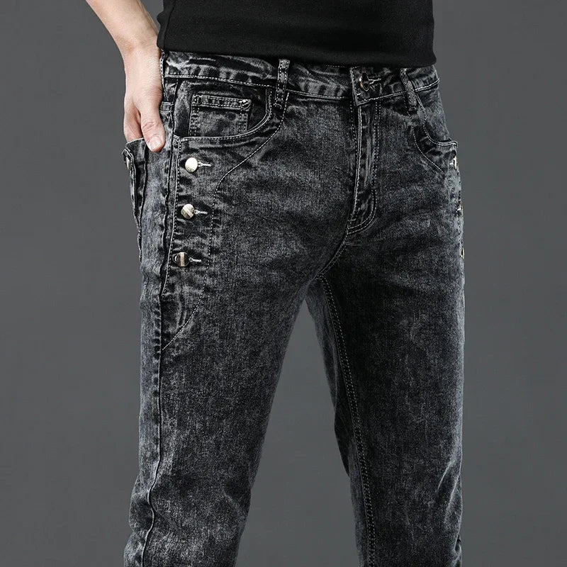Vintage Snowflake Wash Jeans | Men's Designer Korean Fashion Slim Denim