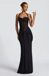 Sexy Halter Backless Maxi Dress – Women’s Patchwork Off-Shoulder Bodycon