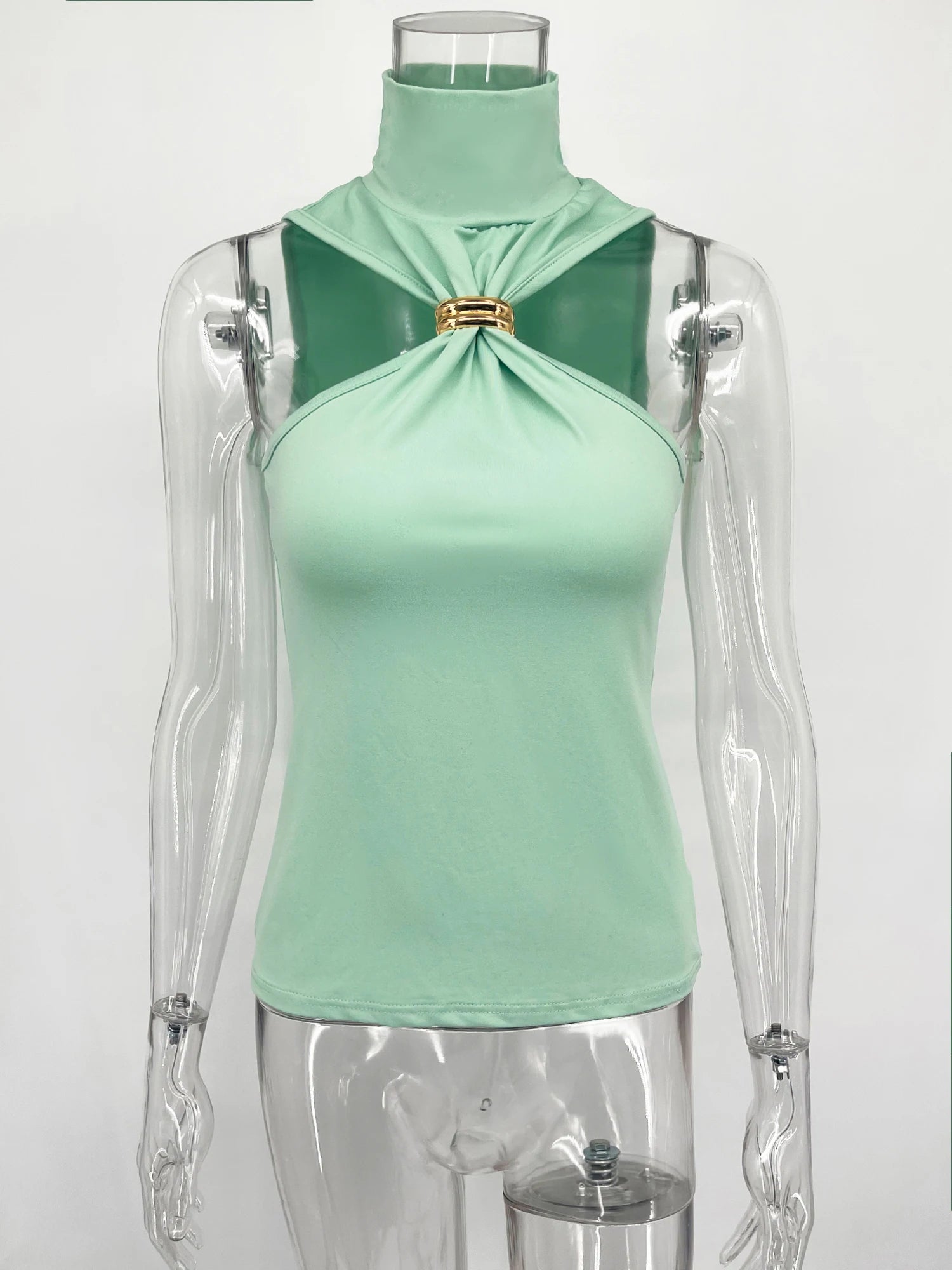 Women’s Gold Ring Sleeveless Off-Shoulder Top – High Elasticity Fashion Slim Vest