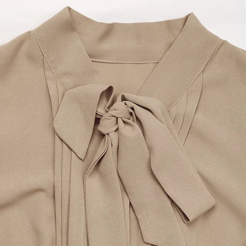 Elegantes plissiertes langes Kleid mit Schleifengürtel, einfarbig, hoher Taille, Business & Pendler-Stil